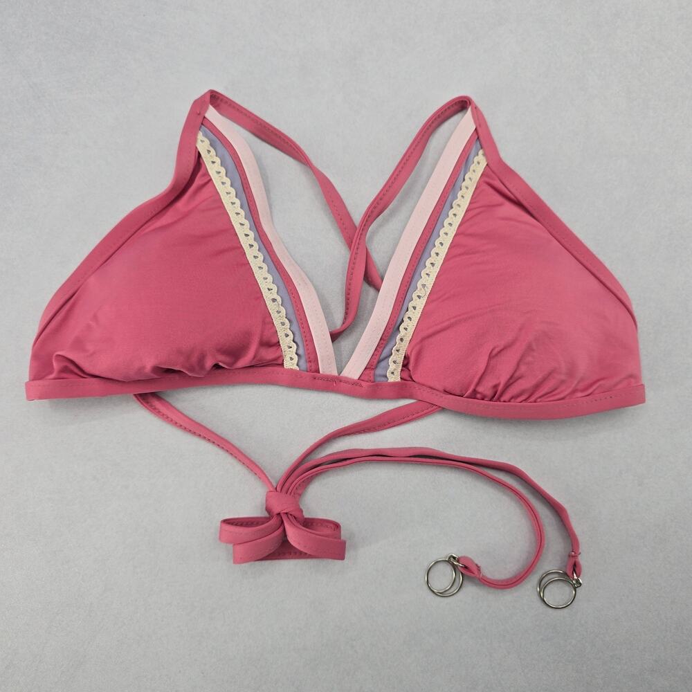 Soluna Pink Lace Tie Padded Boho Beach Bikini Bralette Swim Top‎ S Small